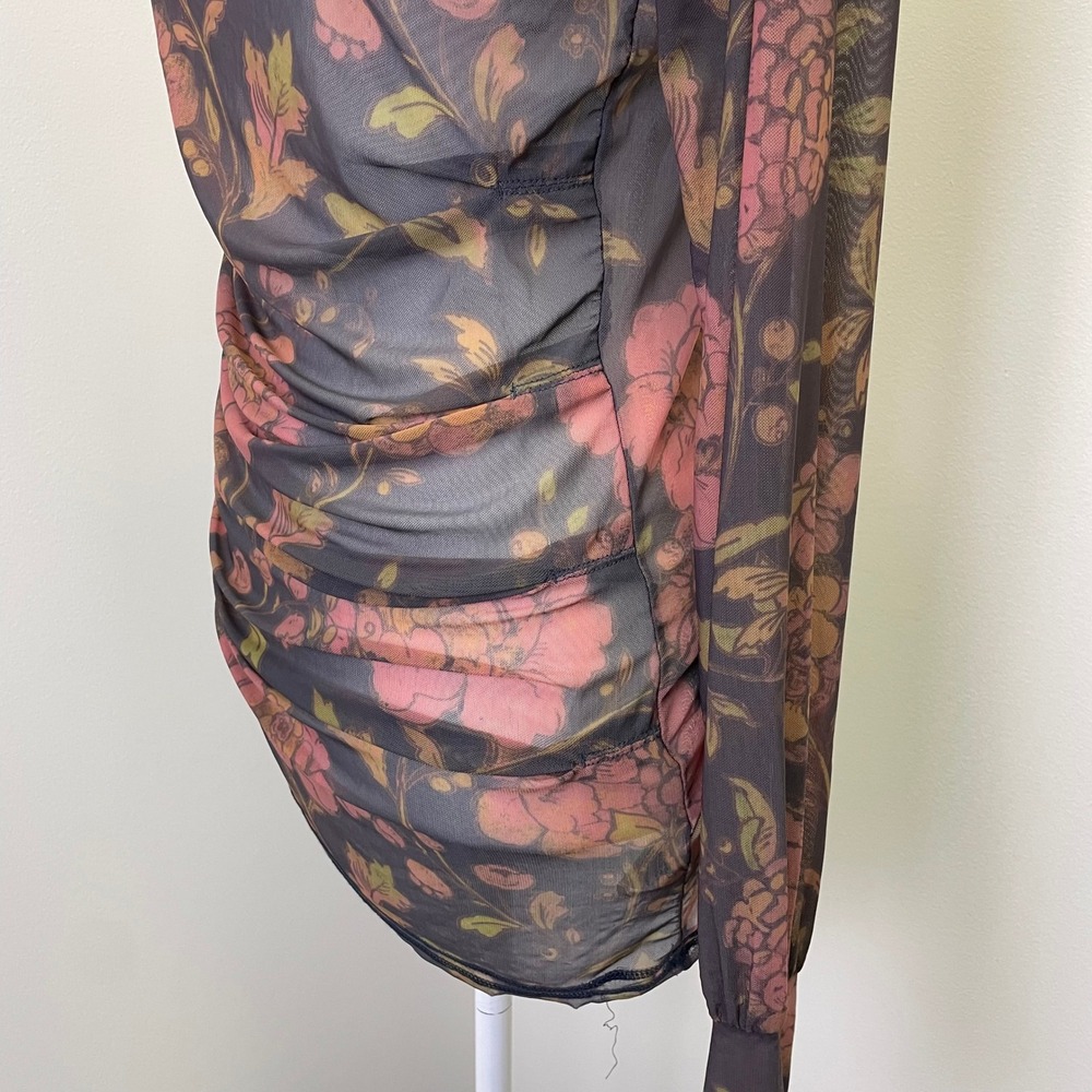Free People Floral Mesh Ruched Off Shoulder Long Sleeve Tunic Top Medium - Picture 4 of 16